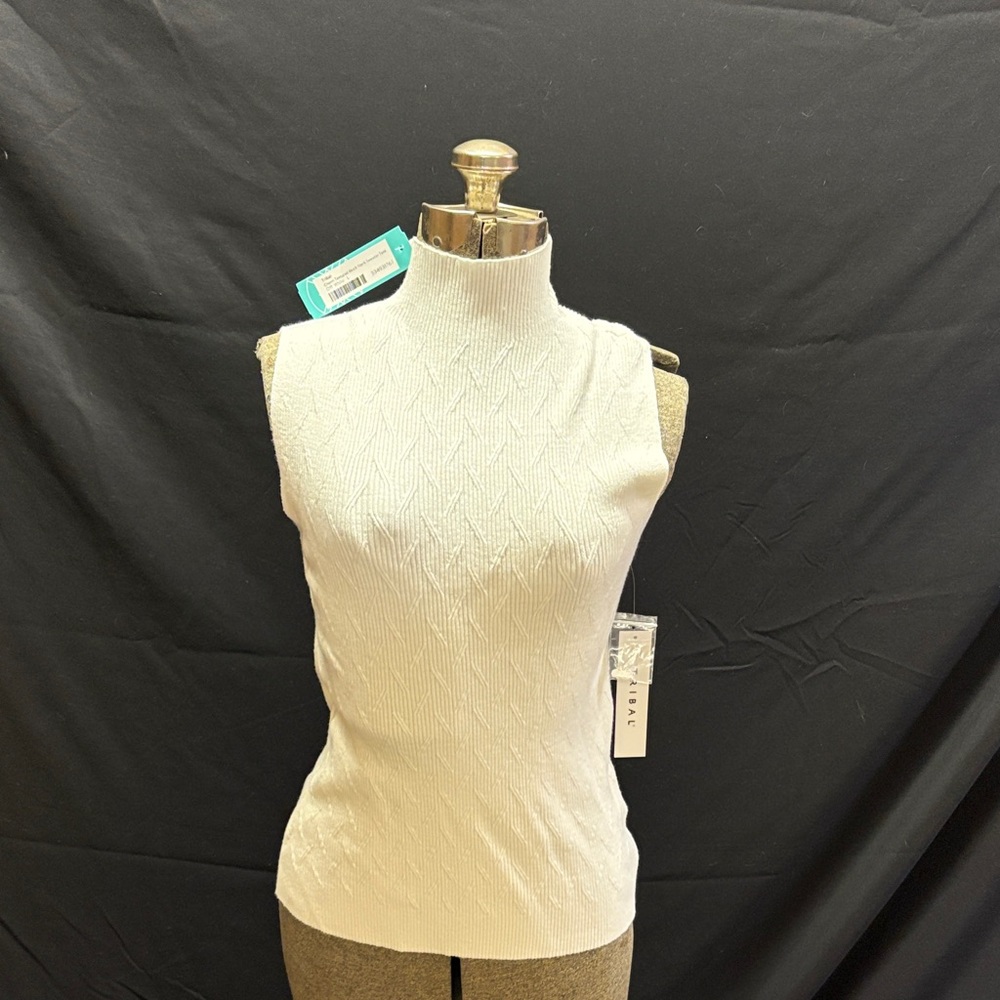 Sleeveless Knit Mock Neck Top in Cream nwt